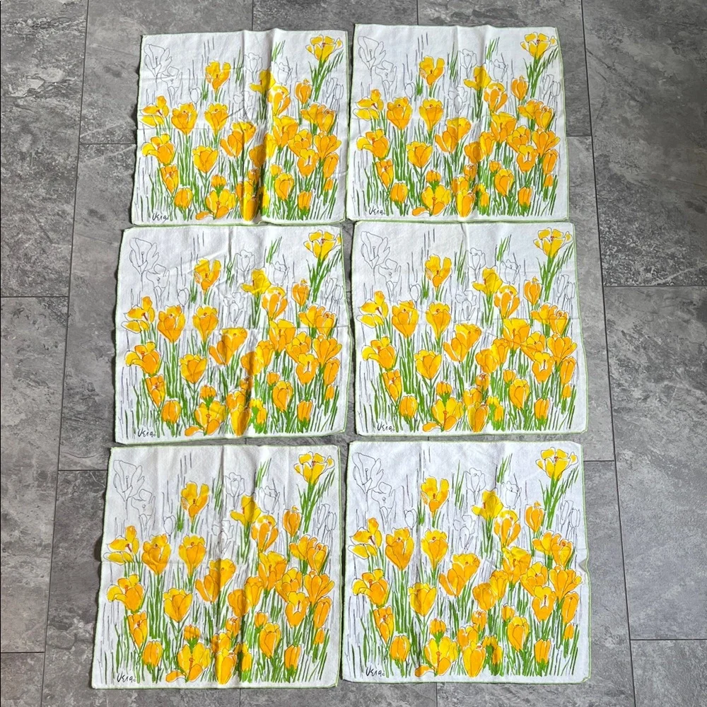 Vintage Vera Neumann Yellow and Green Napkins Set of 6 cotton edged in green 15”